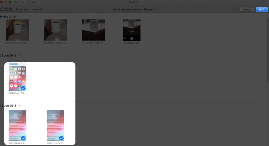 Select Photos and Click on Add to Make Slideshow in Photos App on Mac