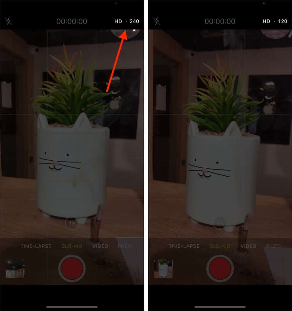 How to Change Slow Motion Video Recording Speed on iPhone Tap on HD or Number From Top Right of Slo mo in Camera app