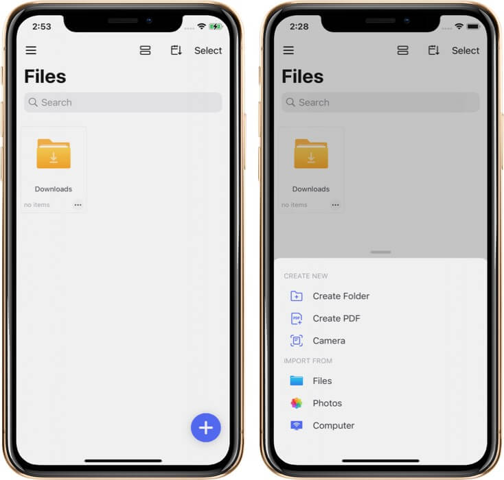 Нажмите на Plus и выберите предпочтительный вариант в PDFelement Pro на iPhone.