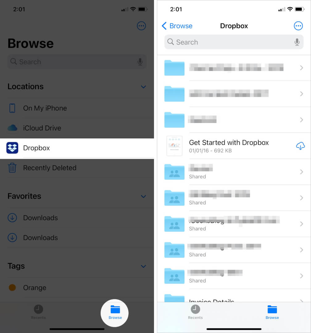 Access Dropbox on iOS Files App