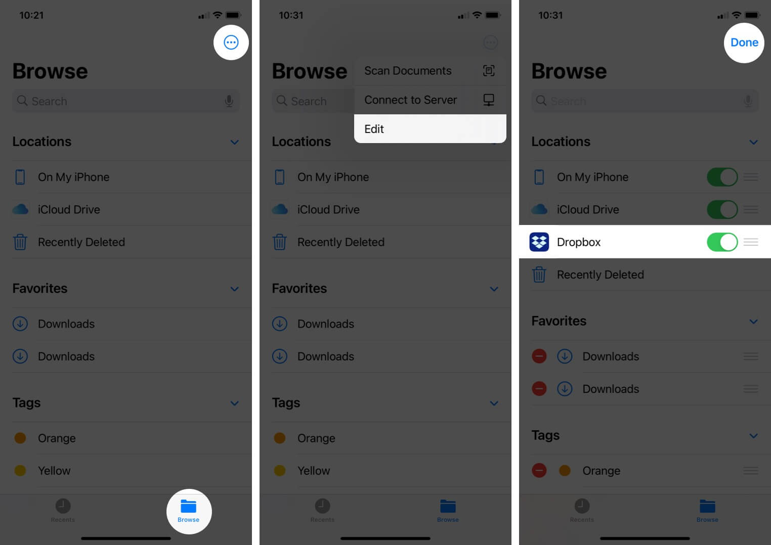 Add Dropbox to Files app on iPhone