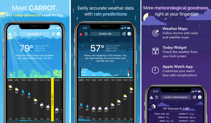 Carrot Weather Siri Shortcuts Supported iPhone and iPad App Screenshot