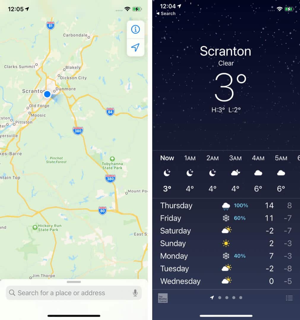 Check location in Maps or Weather apps on iPhone