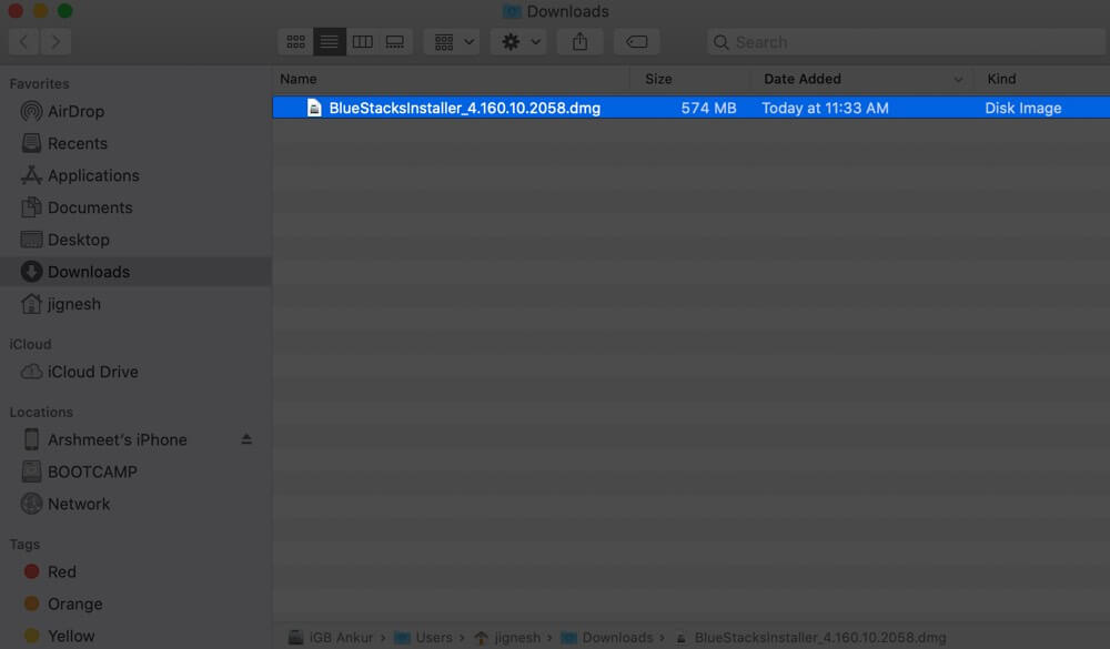 Double Click on Bluestacks Installer File in Mac Finder