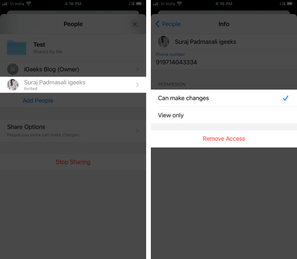 Editing permissions of shared iCloud folders on iPhone or iPad