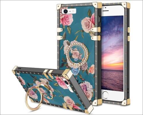 HoneyAKE Floral Ring Holder Case for iPhone SE 2020