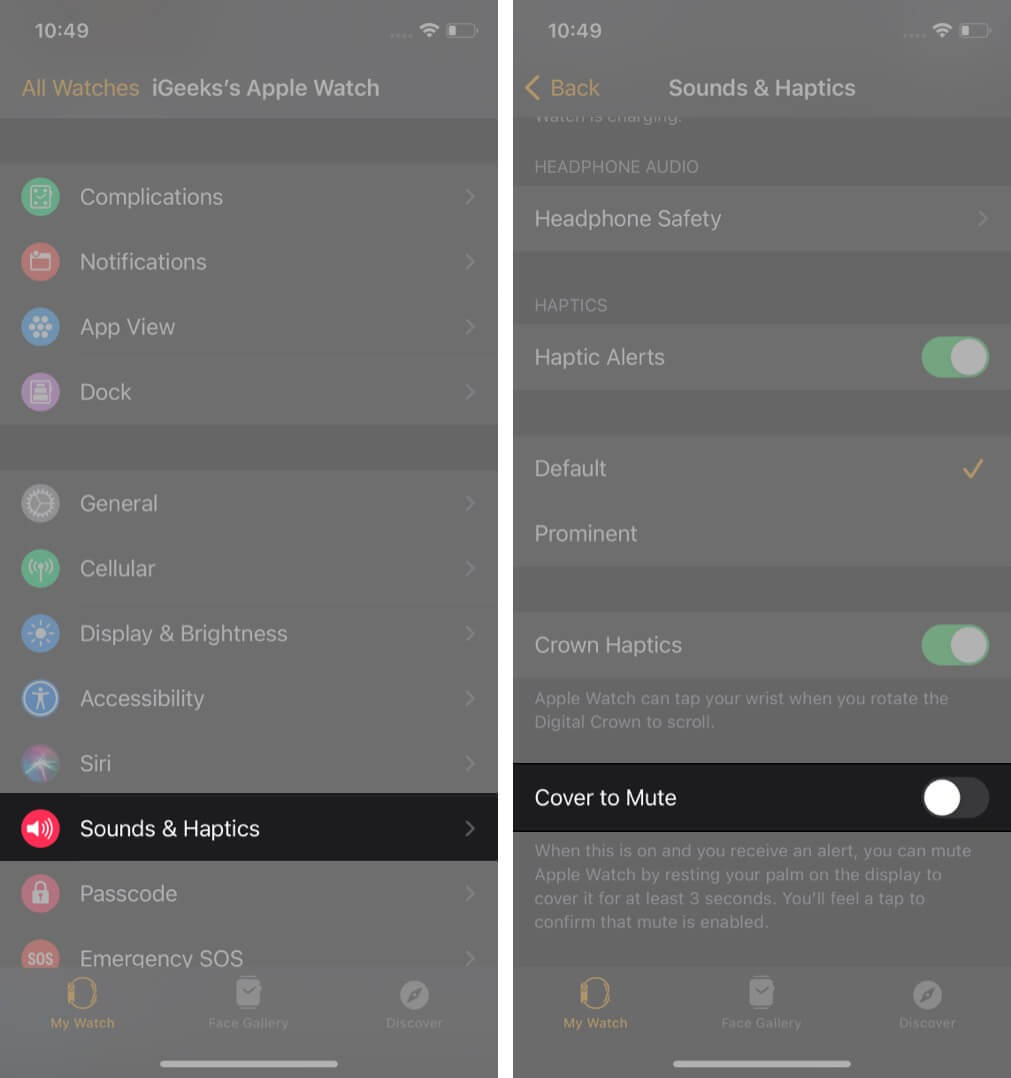 In the Watch app on iPhone, Go to Sound and Haptics then toggle off Cover to Mute
