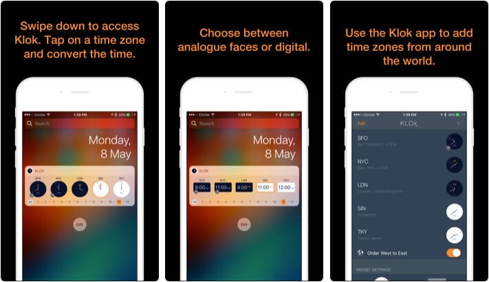 Klok Time Zone Converter iPhone and iPad App Screenshot