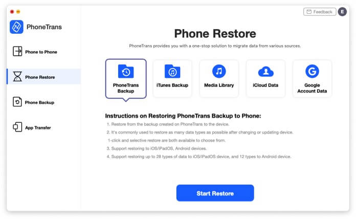 Restoring PhoneTrans Backup to Your iPhone