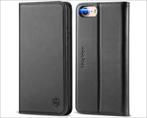 SHIELDON Genuine Leather Kickstand Case for iPhone SE 2020