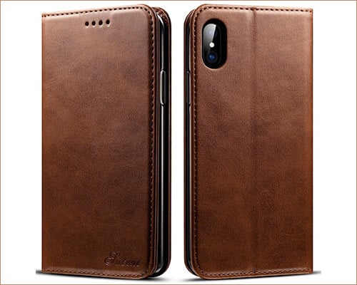 SUTENI iPhone X Leather Wallet Case