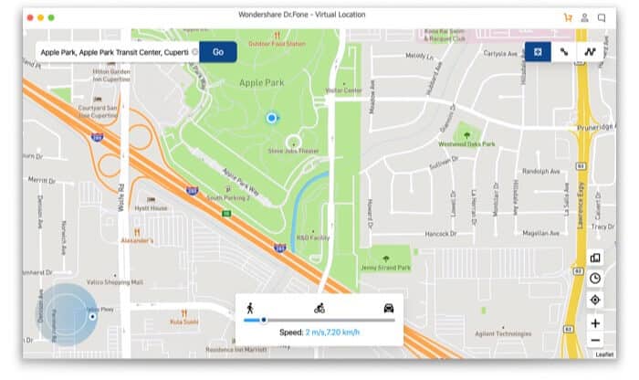 Выберите режим телепорта и введите местоположение в строке поиска на Mac.