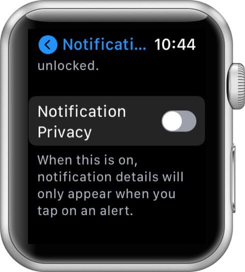Toggle off Notification Privacy Apple Watch