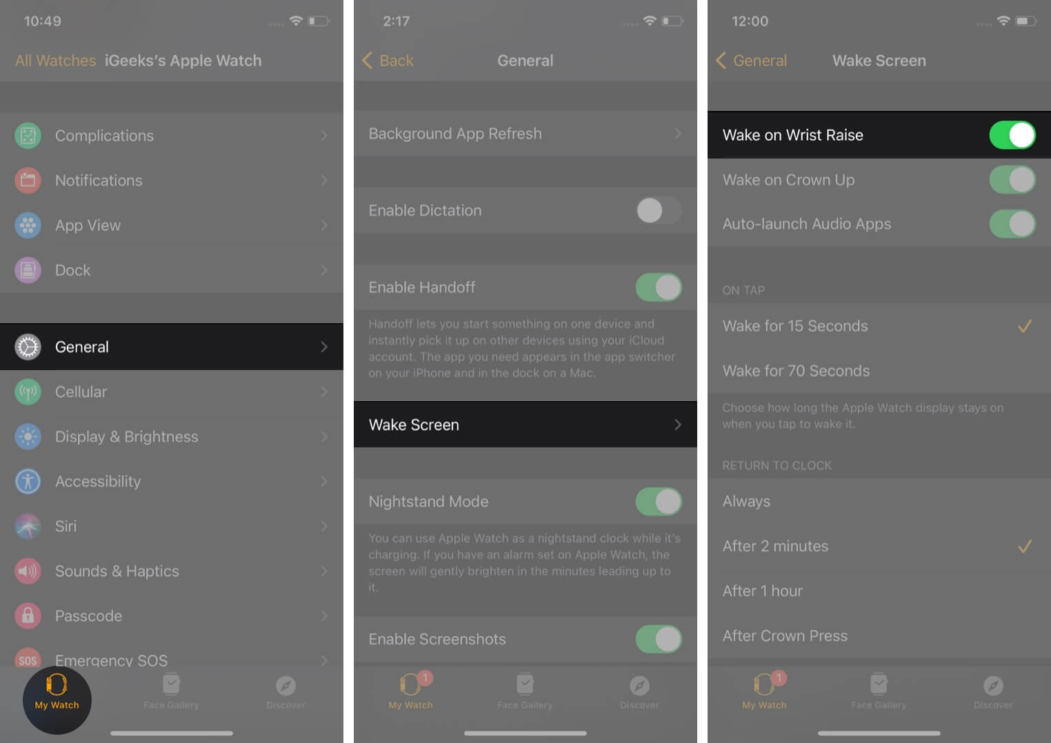 Turn On Wake Screen in Watch app on iPhone