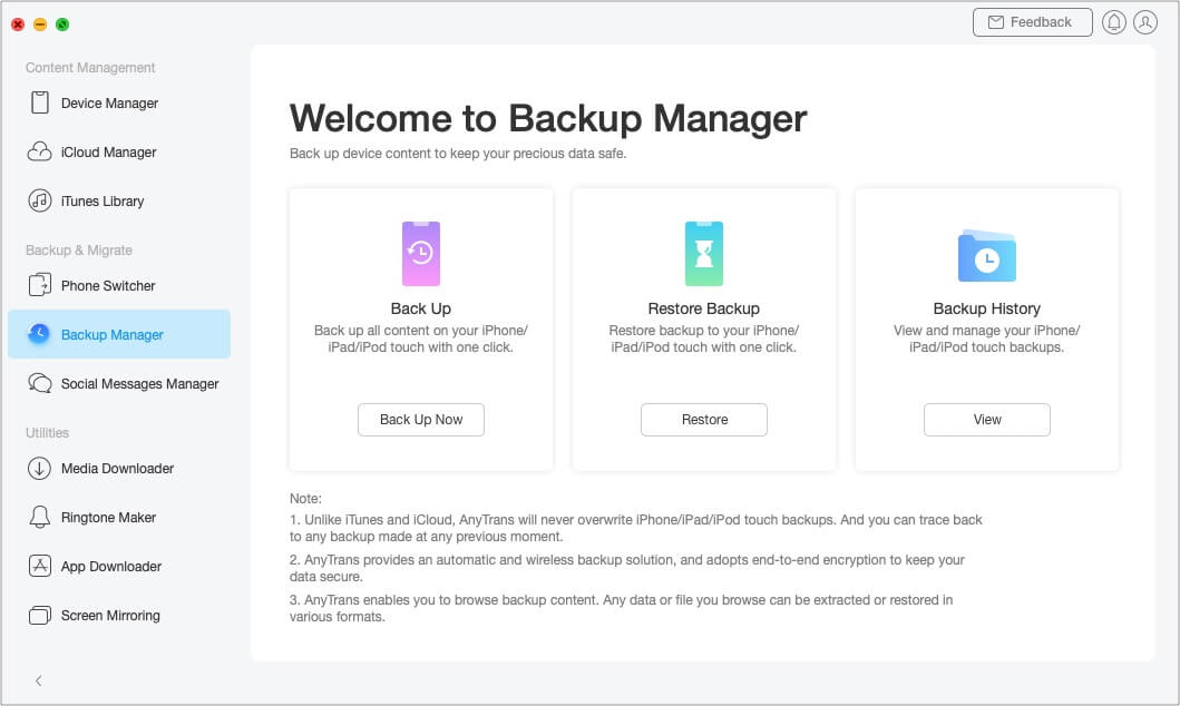 AnyTrans as an iPhone Backup Manager