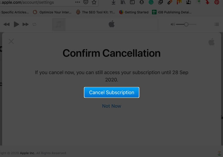 cancel apple music subscription using web browser