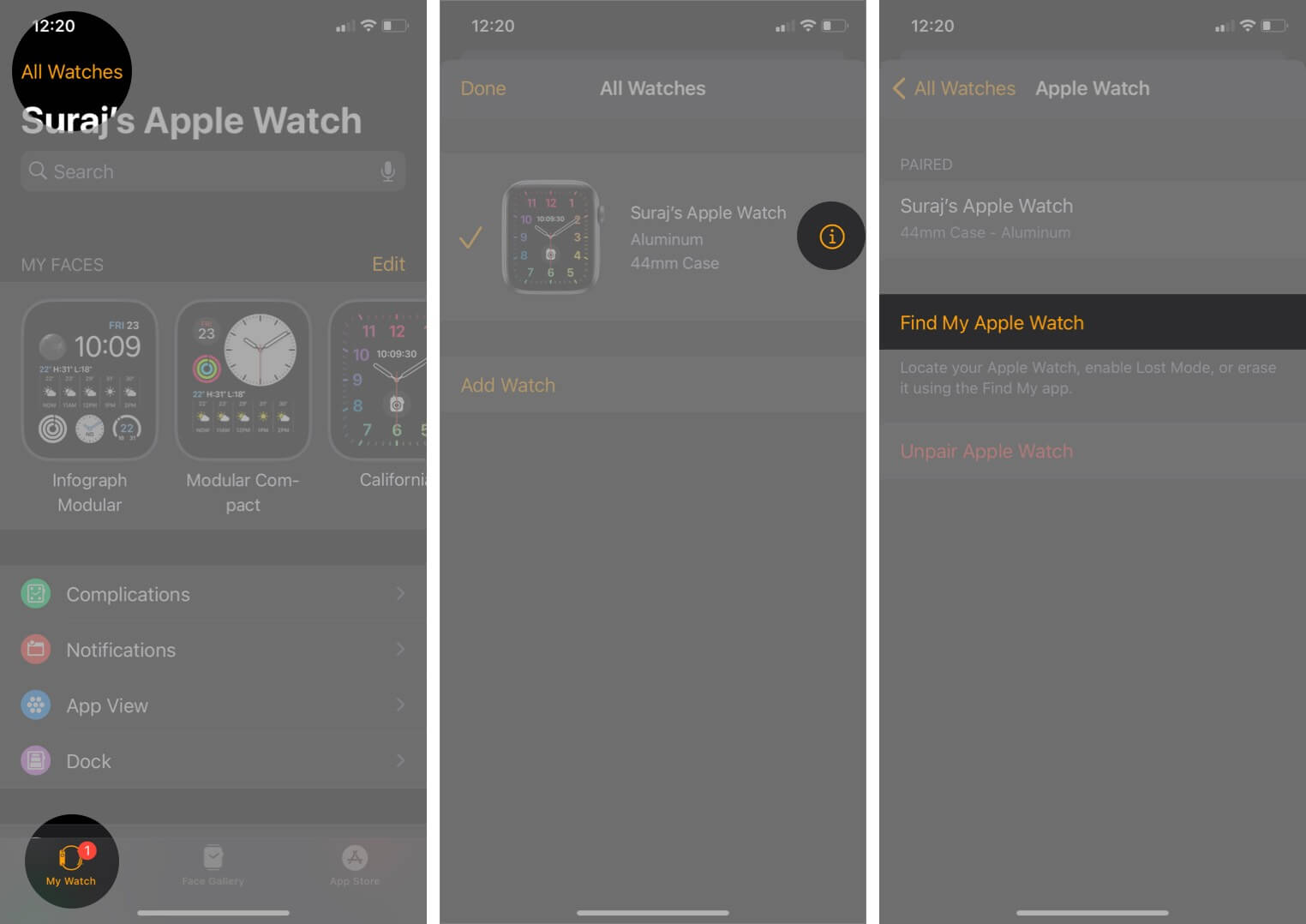 check apple watch activation lock is enabled or not using watch app on paired iphone