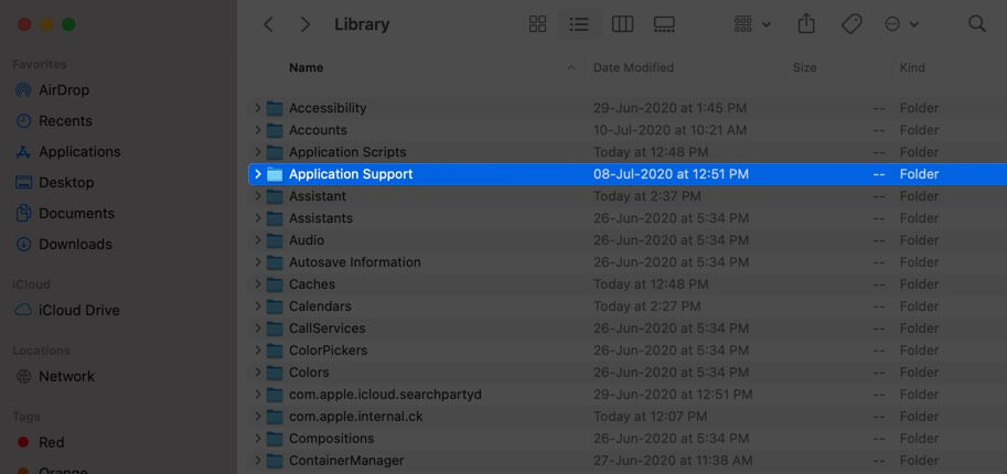 click on application support in finder on mac