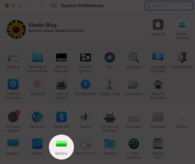 Click on Battery in Mac System Preferences