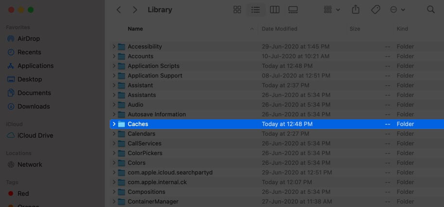 click on caches in finder on mac