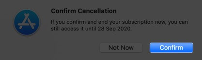 click on confirm to unsubscribe from apple music on mac