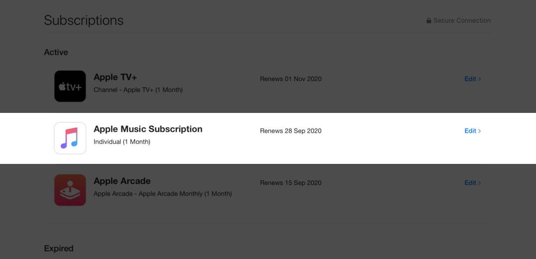 click on edit next to apple music subscription on mac