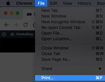 Click on File from Menu Bar and Then Select Print on Mac