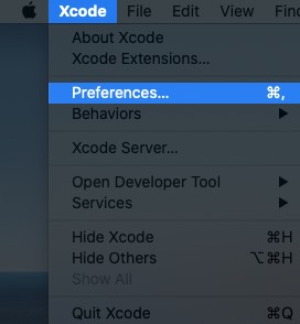 click on xcode and select preferences on mac