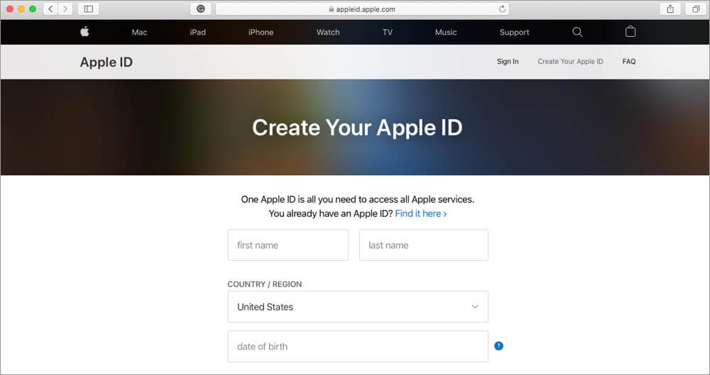 create your apple id