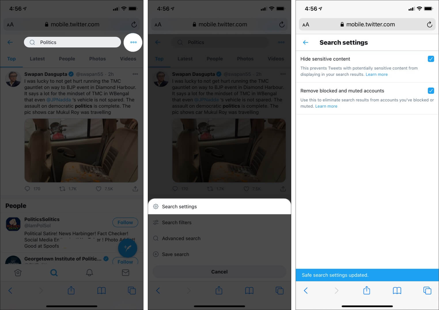Включение и использование безопасного поиска в Twitter на iPhone и iPad