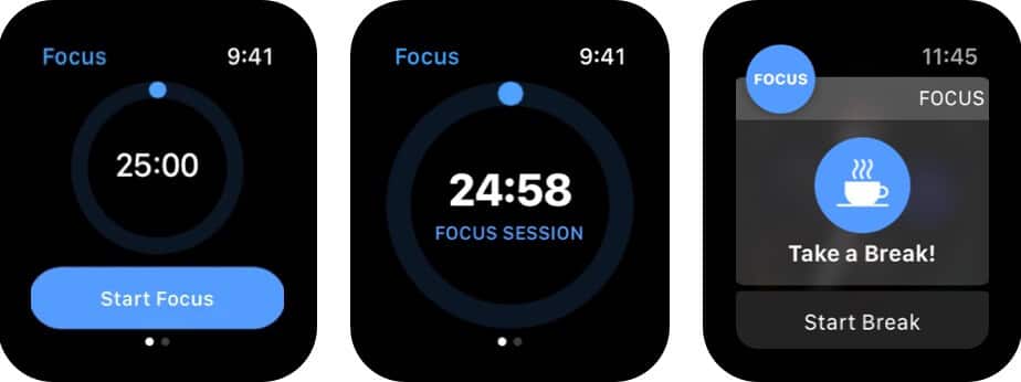 Focus Time Management Apple Watch App Screenshot