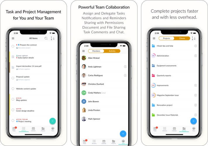 hitask: team task management iphone and ipad app screenshot