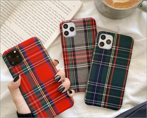 mixneer warm flannel plaid fabric case for iphone 11, 11 pro and 11 pro max