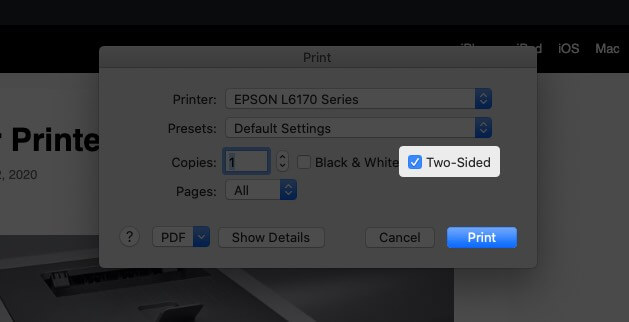 Select Two-Sided Option and Click on Print to Print Double-Sided in Google Chrome on Mac