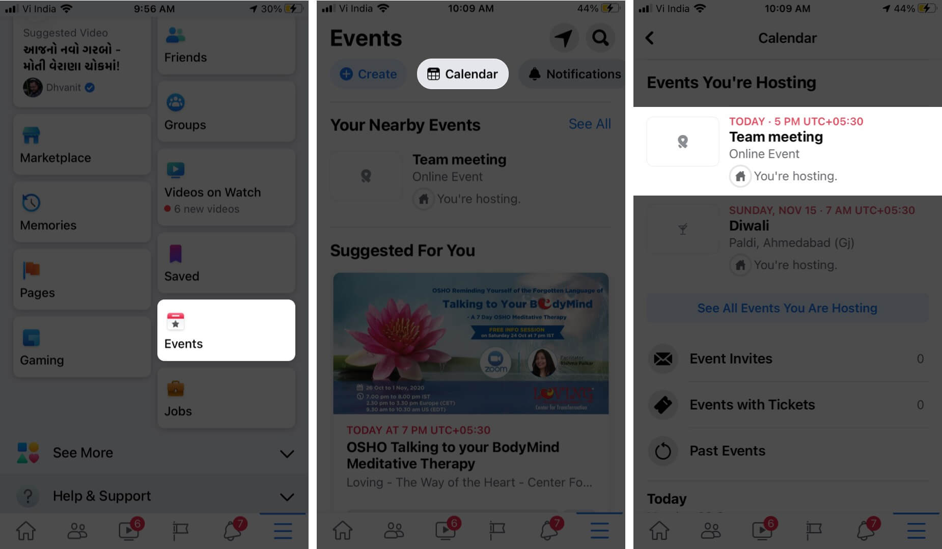 Tap on Events Select Calendar and Then Tap on Created Event on iPhone