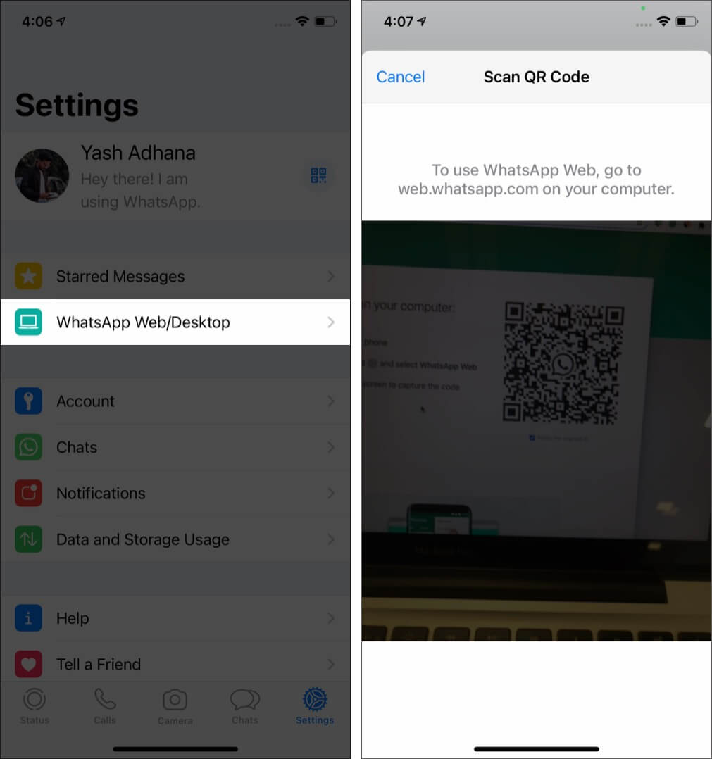 Tap WhatsApp Web Desktop and Scan QR