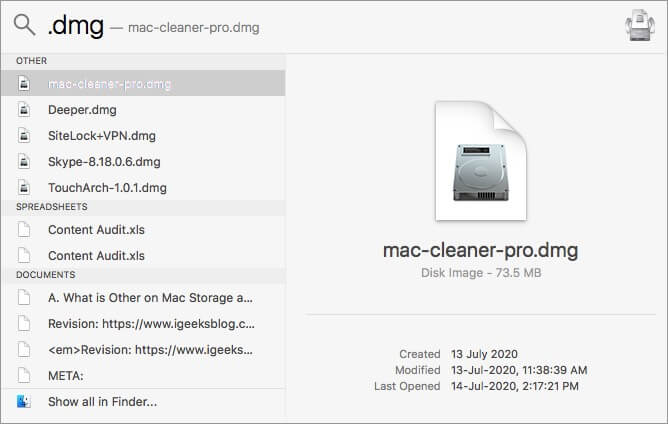 use spotlight search to delete files on mac