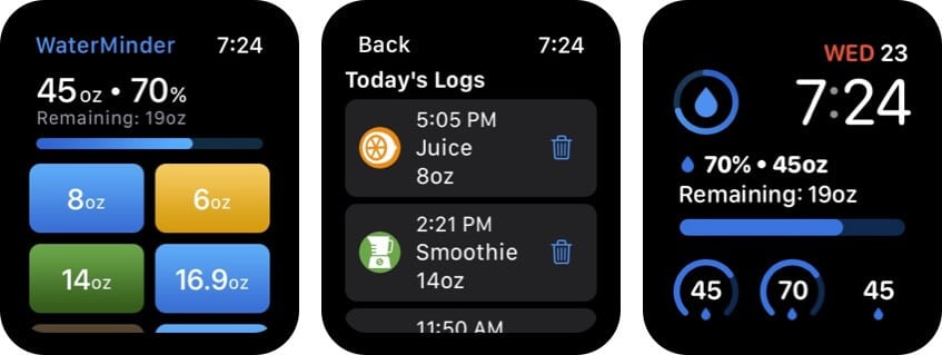 WaterMinder Apple Watch App Screenshot