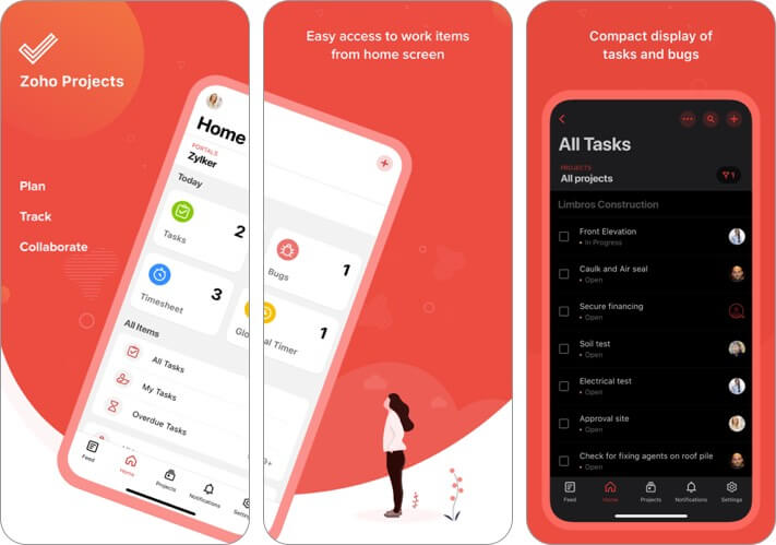 zoho projects iphone and ipad team management app screenshot
