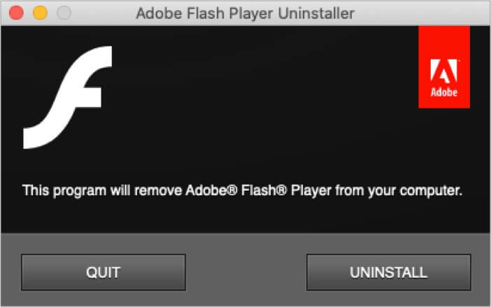 Click on Uninstall to remove Adobe Flash Player on Mac