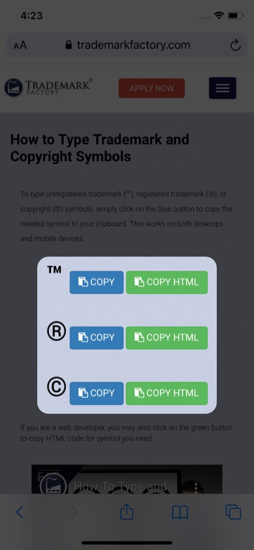 Copy and paste trademark, copyright, registered symbols on your iPhone