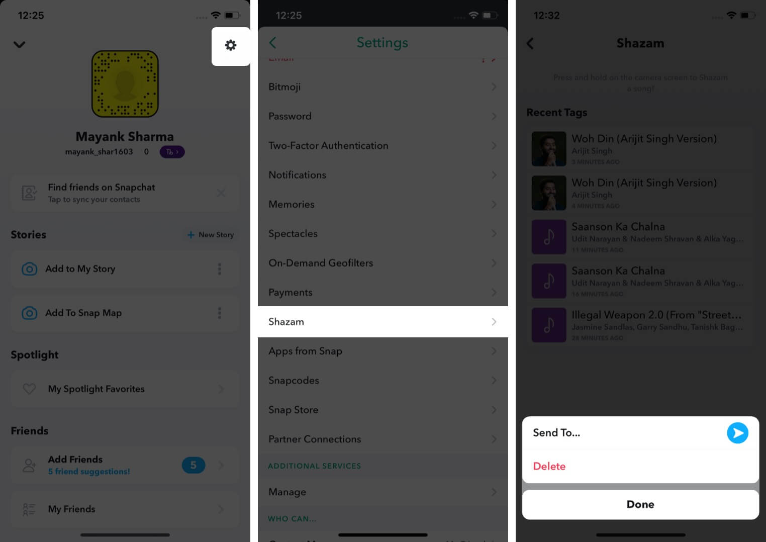 Find a list of your Shazam'd songs on Snapchat