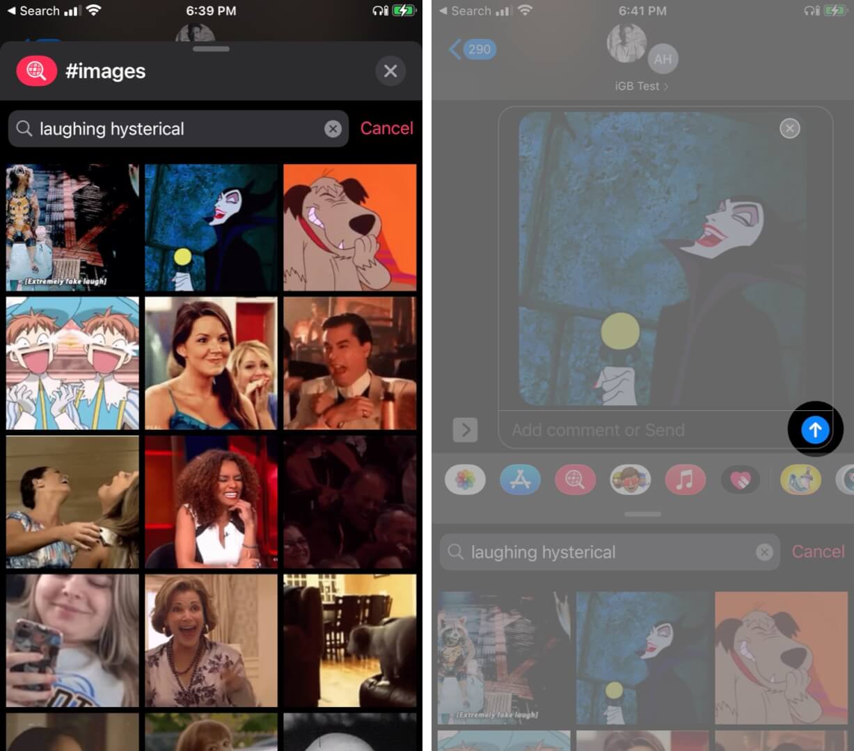 Select GIF you would like to send in iMessage, tap on forward