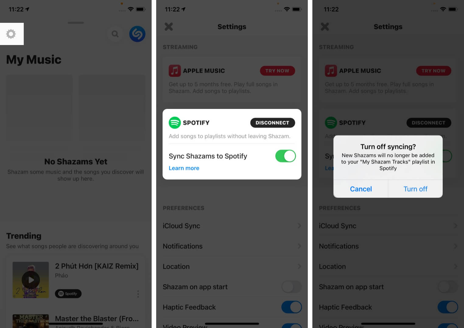 Turn off Auto-sync your Shazams to Spotify app
