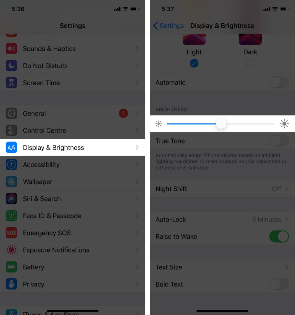 Use the Brightness slider to brighter or dimmer iPhone screen
