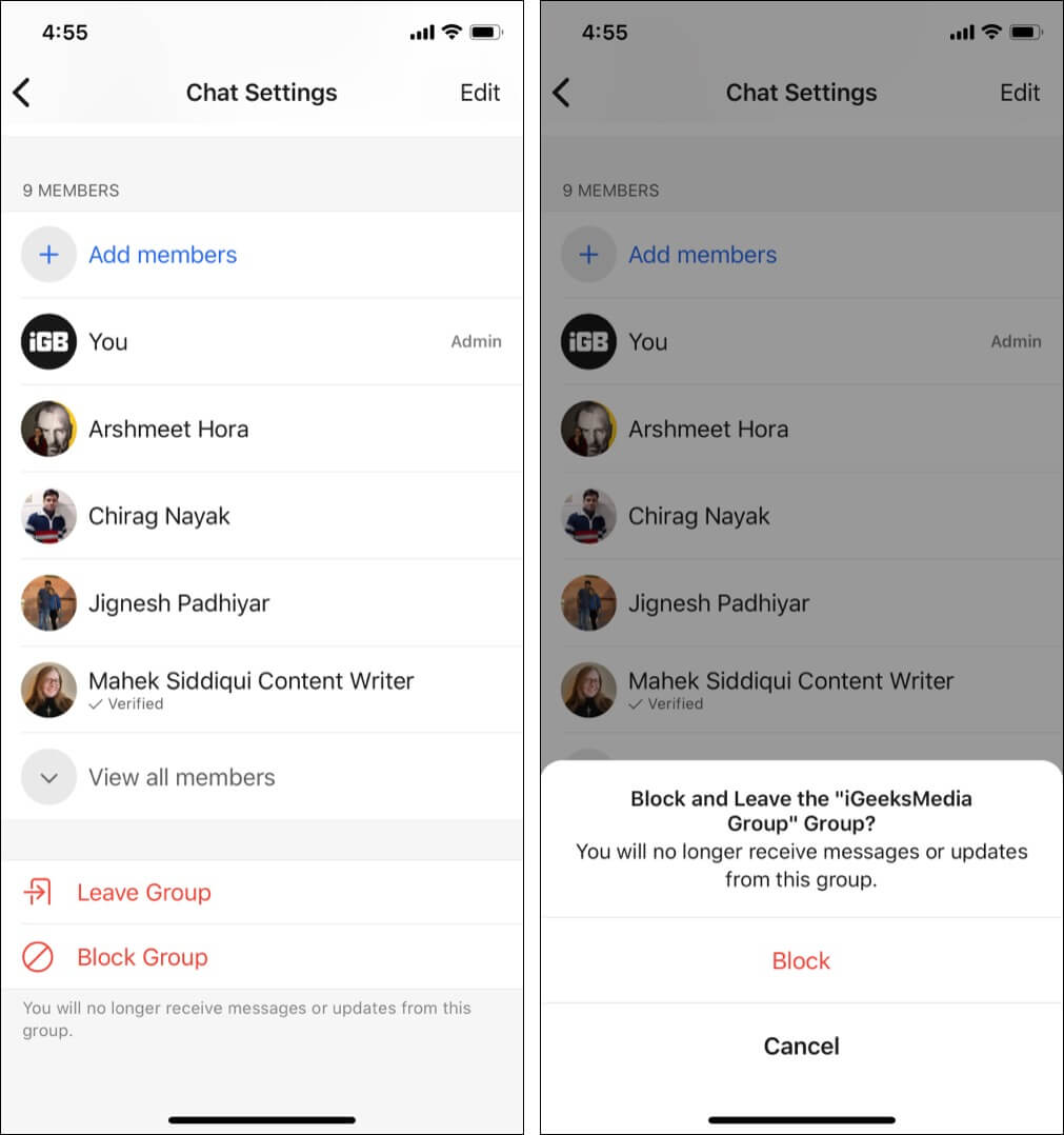 Block contacts or even groups