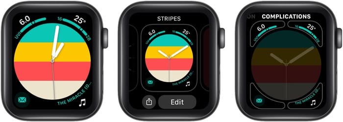 Press Watch Face tap Edit and Swipe to see Complications