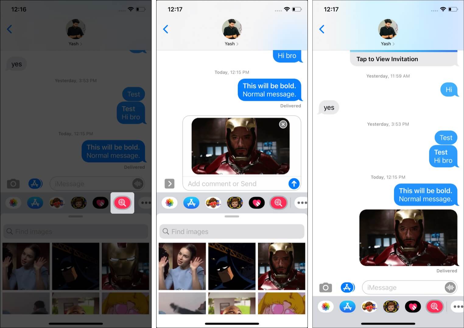 Search and send GIFs directly from iMessage chat screen