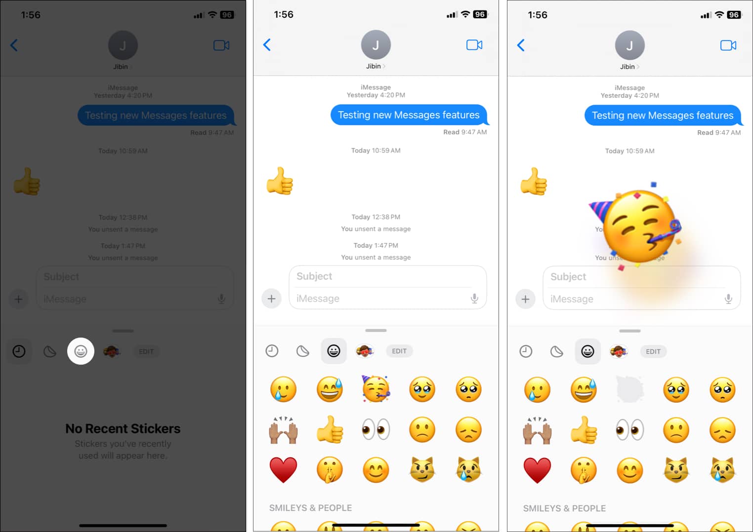 select Emoji in Sticker menu, drag and drop an emoji in iMessage