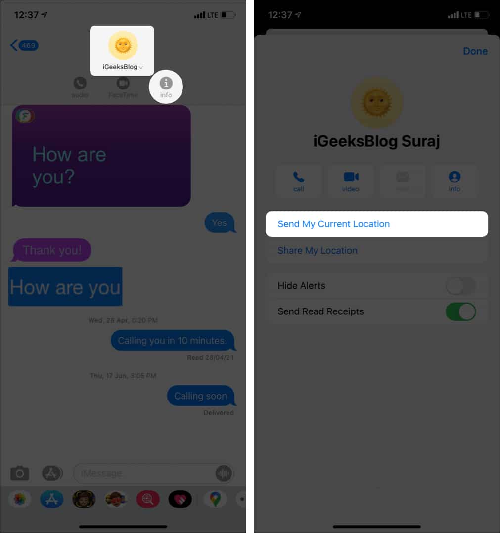 Send your Current Location via iMessage on iPhone